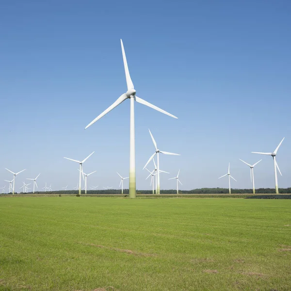 Větrné turbíny ve venkovské krajině Ostfriesland na severu — Stock fotografie
