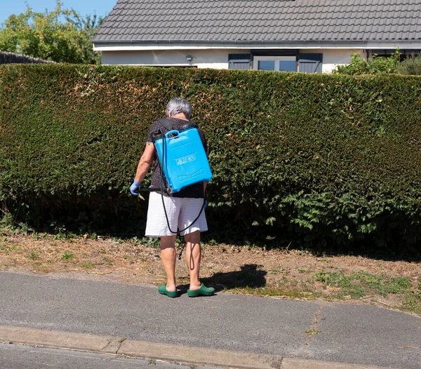 Mujer mata malezas cerca de casa en el norte de Francia —  Fotos de Stock