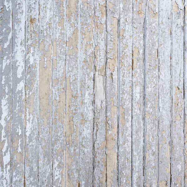 Cat putih tua retak di papan kayu vertikal — Stok Foto