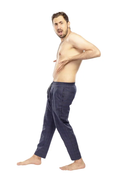 Man Zonder Kleren Korte Broek Geïsoleerd Witte Achtergrond — Stockfoto