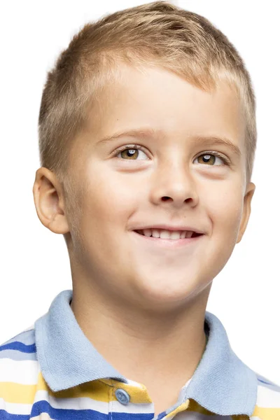 Lindo Niño Ríe Aislado Sobre Fondo Blanco — Foto de Stock