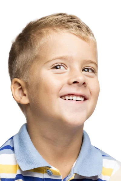 Milý Chlapeček Směje Izolované Bílém Pozadí — Stock fotografie