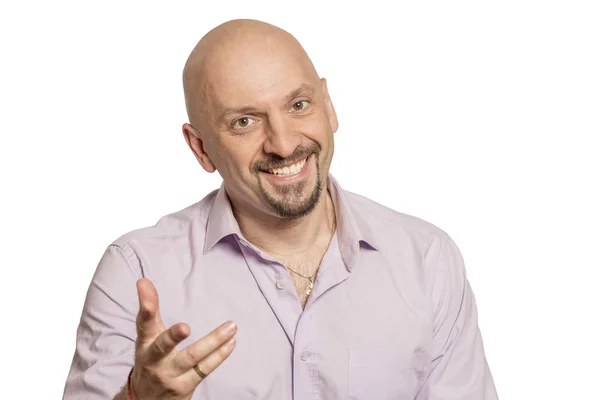 Bald Man Laughing Close Isolated White Background — Stock Photo, Image
