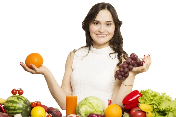 Young Woman Holding Fruit Her Hands Smiling Isolated White Background — Stock Photo, Image