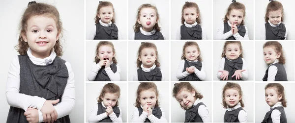 Группа Изображений Эмоциями Маленькой Девочки Коллаж — стоковое фото