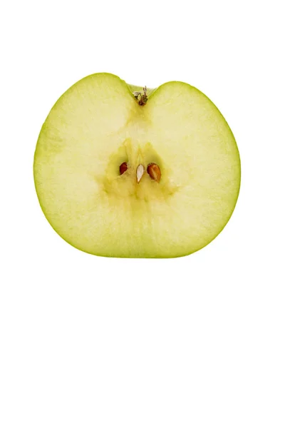 Μισό Πράσινο Μήλο Απομονωμένο Λευκό Φόντο — Φωτογραφία Αρχείου