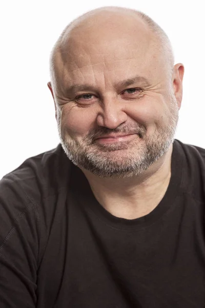 Bald Man Laughs Close — Stock Photo, Image