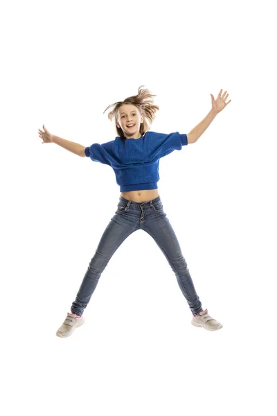 Cute Teen Girl Jump Isolated White Background Stock Photo