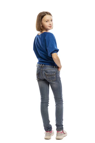 Menina Adolescente Bonito Pleno Crescimento Isolado Fundo Branco — Fotografia de Stock