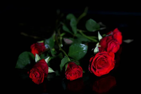 Bouquet Roses Rouges Sur Fond Noir — Photo