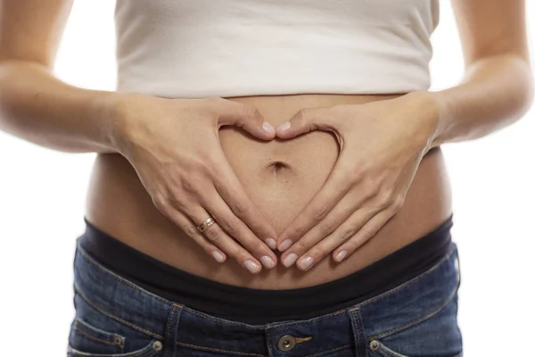 Cura Del Corpo Gravidanza Dieta Concetto Mani Femminili Che Formano — Foto Stock