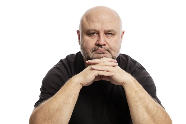 Homem careca de meia-idade, isolado sobre fundo branco — Fotografia de Stock