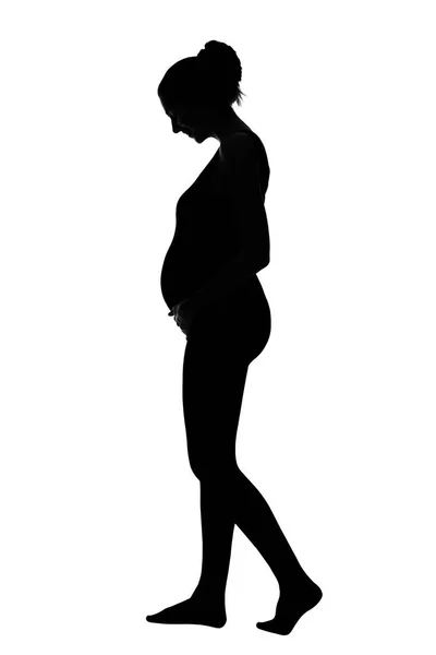 一个孕妇的全长轮廓。在白色背景下被隔离. — 图库照片