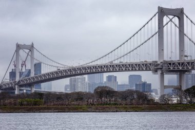 Modern binaların ve nehrin üzerindeki köprünün güzel manzarası.