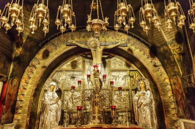 Kudüs, İsrail 09 / 11 / 2016: Golgotha Kutsal Mezar Kilisesinde.