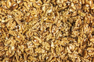 Tezgahta ceviz, yakın çekim. Arka plan.