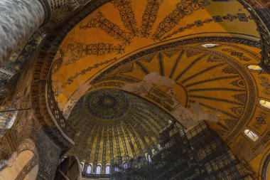 İstanbul, Türkiye, 23.05.2019: İçişleri Aya Sofya. Freskli tavan. Closeup. 