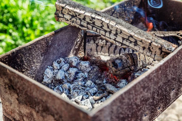 Barbecue Burning Coals Garden Picnic Air Close — Stock Photo, Image