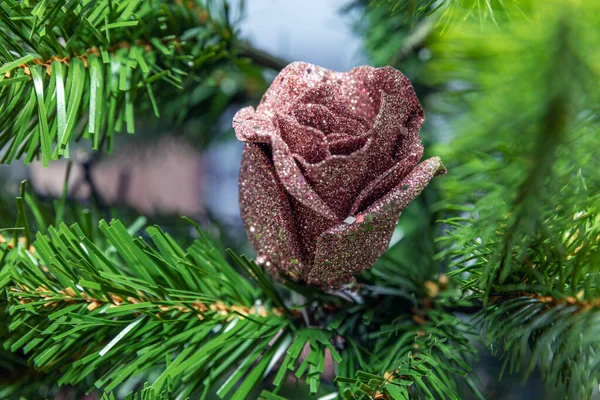Juguete Navidad Rosa Las Ramas Árbol Navidad Artificial Año Nuevo — Foto de Stock