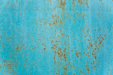 Demir bir turkuaz levhanın paslı yüzeyi. Geçmişi. Metin için boşluk.