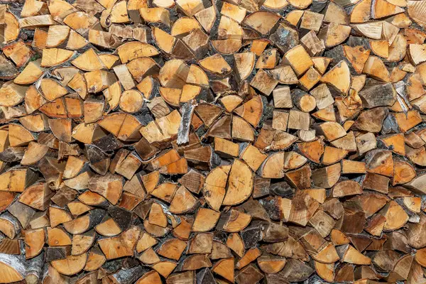 Großer Holzstapel Mit Brennholz Hintergrund Textur Raum Für Text — Stockfoto
