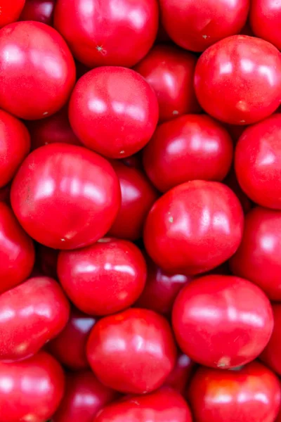 Много Сочных Розовых Помидоров Прилавке Витамины Здоровая Пища Вертикаль — стоковое фото