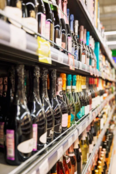 Rows Bottles Alcohol Shelves Supermarket Vertical — Stock Photo, Image