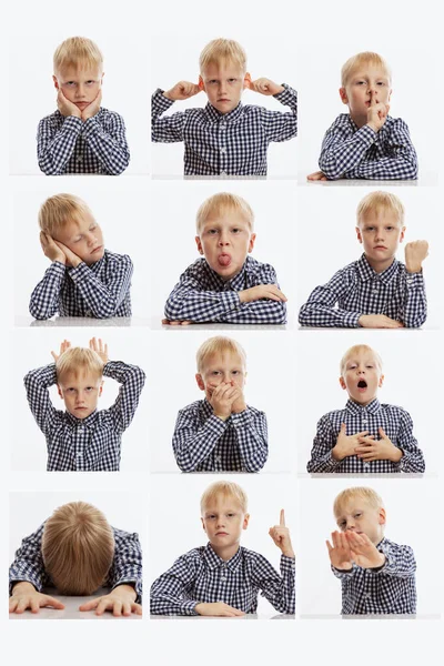 Emotionele Foto Van Een Jongen Witte Achtergrond Verticaal — Stockfoto