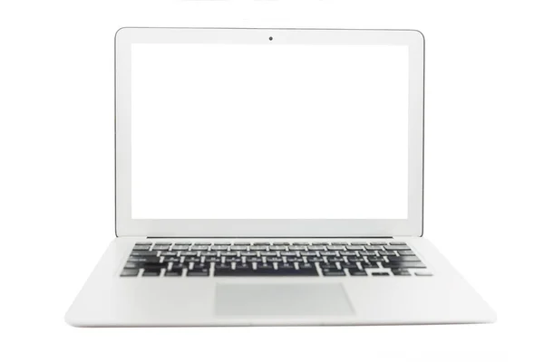 Laptop Cinza Aberto Com Tela Isolada Branco Espaço Para Texto — Fotografia de Stock
