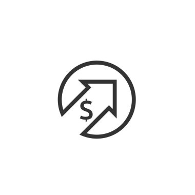 dolar artış simgesi. Ok kadar yükselen germe ile para simgesi. İş maliyet satış simgesi. vektör çizim