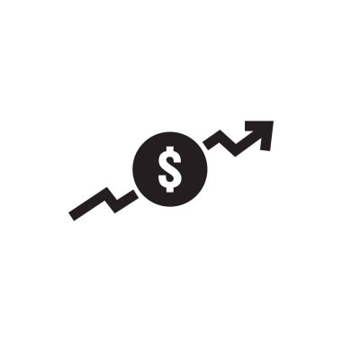 dolar artış simgesi. Ok kadar yükselen germe ile para simgesi. İş maliyet satış simgesi. vektör çizim
