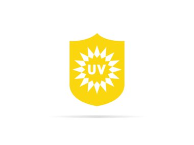 UV koruma simgesi, Güneş ve kalkan logo simgesi olan ultraviyole radyasyon anti. vektör çizim.