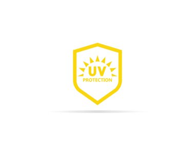 UV koruma simgesi, Güneş ve kalkan logo simgesi olan ultraviyole radyasyon anti. vektör çizim.