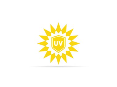 UV koruma simgesi, Güneş ve kalkan logo simgesi olan ultraviyole radyasyon anti. vektör çizim.