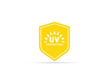 UV koruma simgesi, Güneş ve kalkan logo simgesi olan ultraviyole radyasyon anti. vektör çizim.