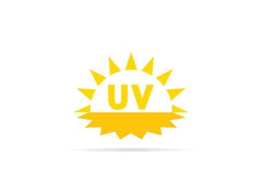 Güneş logosu simgesiyle ultraviyole UV radyasyon simgesi. vektör çizim.