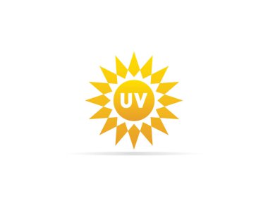 Güneş logosu simgesiyle ultraviyole UV radyasyon simgesi. vektör çizim.