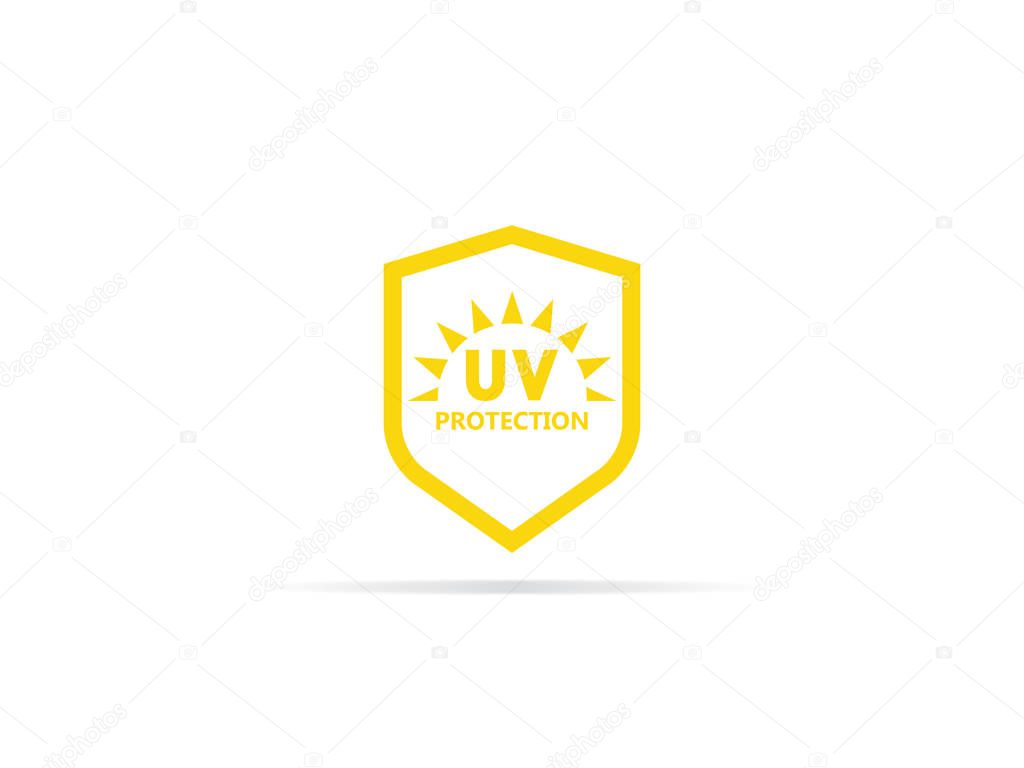 UV protection icon, anti ultraviolet radiation with sun and shield logo symbol. vector illustration.