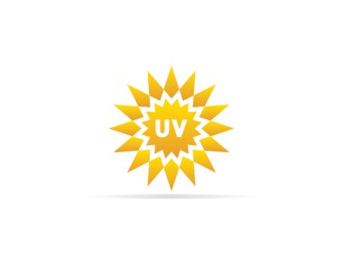 Güneş logosu simgesiyle ultraviyole UV radyasyon simgesi. vektör çizim.