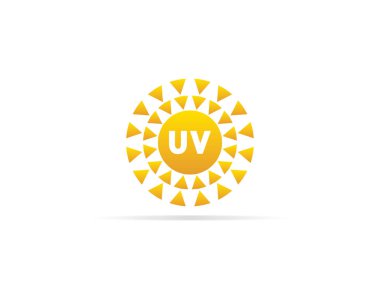 Güneş logosu simgesiyle ultraviyole UV radyasyon simgesi. vektör çizim.