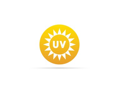 Güneş logosu simgesiyle ultraviyole UV radyasyon simgesi. vektör çizim.