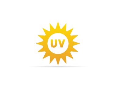 Güneş logosu simgesiyle ultraviyole UV radyasyon simgesi. vektör çizim.