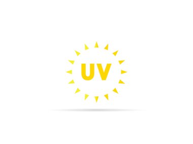 Güneş logosu simgesiyle ultraviyole UV radyasyon simgesi. vektör çizim.