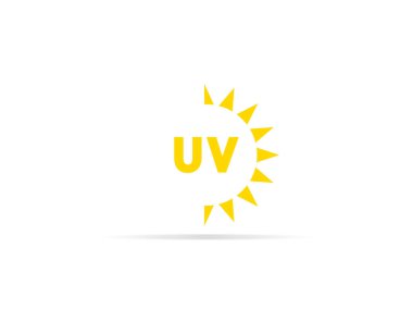 Güneş logosu simgesiyle ultraviyole UV radyasyon simgesi. vektör çizim.