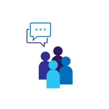 Sosyal konuşma ağ grup logosu simgesi. İnsanlar simgesi. İş kurumsal ekip birlikte çalışma. Kalabalık işareti. Liderlik ya da topluluk kavramı. Düz stil vektör çizim.