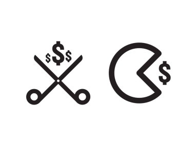 dolar azalma simgesi. Damla yükselen para sembol düşmek. İş makas maliyet azaltma simgesi beyaz arka planda kesti. vektör çizim.