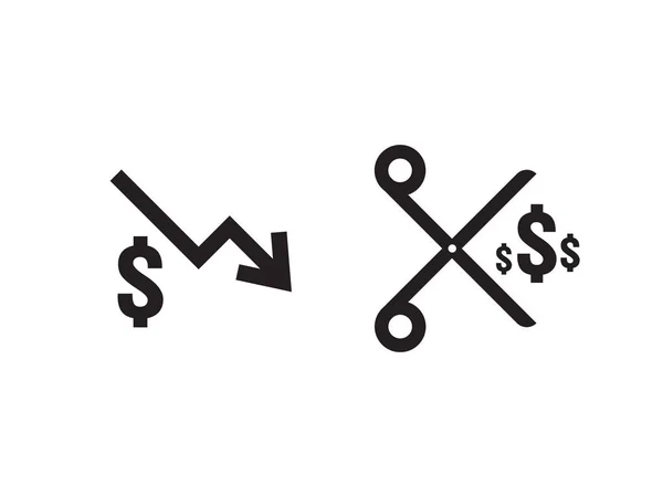 Значок Снижения Доллара Падение Денег Символ Падения Значок Сокращения Затрат — стоковый вектор