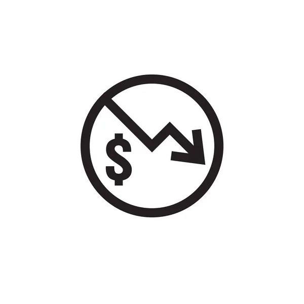Значок Снижения Доллара Символ Денег Стрелкой Растягивающейся Падающей Вниз Значок — стоковый вектор