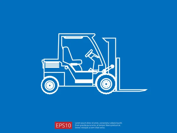 Forklift Ciężarówka Linii Ikona Magazyn Widelec Loader Ilustracji Wektorowych Dostawy — Wektor stockowy