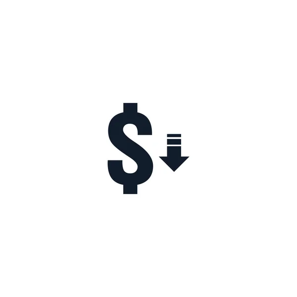 Ikona Pokles Dolaru Peníze Symbol Šipku Táhnoucí Stoupající Kapky Padají — Stockový vektor